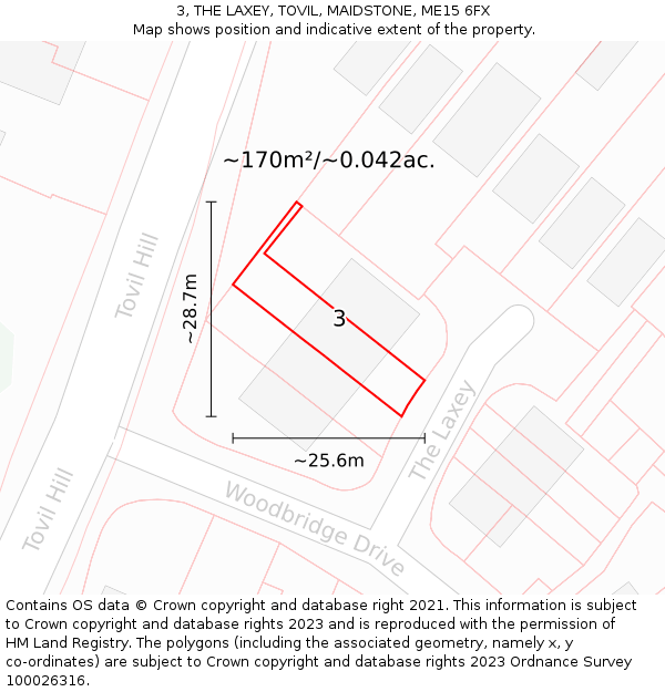 3, THE LAXEY, TOVIL, MAIDSTONE, ME15 6FX: Plot and title map