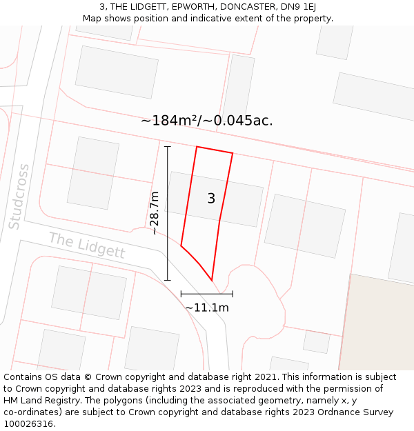 3, THE LIDGETT, EPWORTH, DONCASTER, DN9 1EJ: Plot and title map