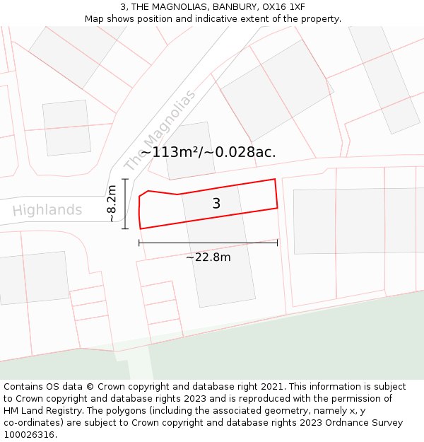 3, THE MAGNOLIAS, BANBURY, OX16 1XF: Plot and title map