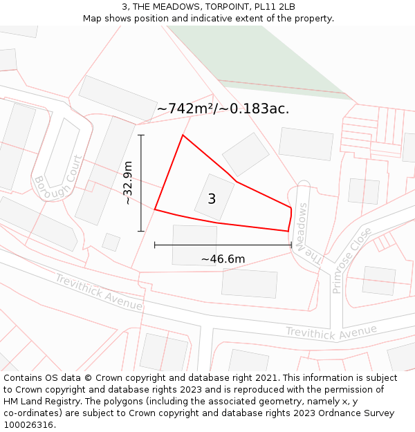 3, THE MEADOWS, TORPOINT, PL11 2LB: Plot and title map