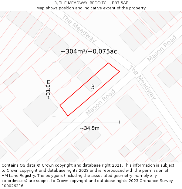 3, THE MEADWAY, REDDITCH, B97 5AB: Plot and title map