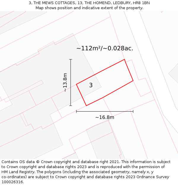 3, THE MEWS COTTAGES, 13, THE HOMEND, LEDBURY, HR8 1BN: Plot and title map