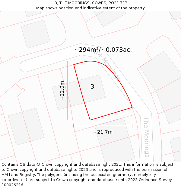 3, THE MOORINGS, COWES, PO31 7FB: Plot and title map
