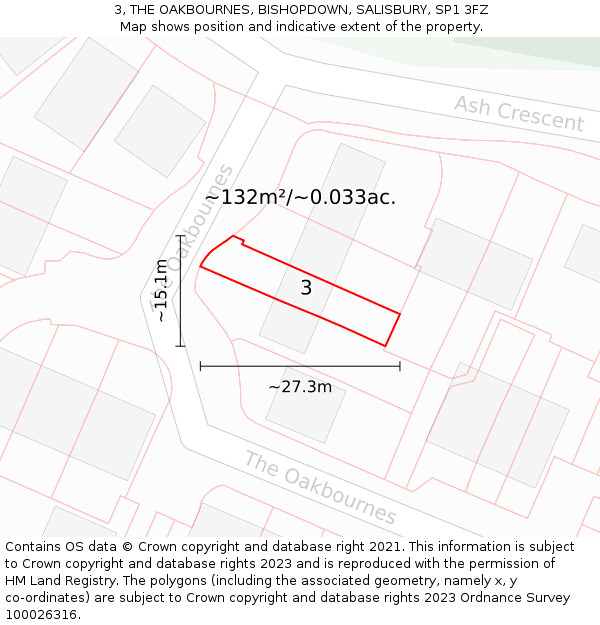 3, THE OAKBOURNES, BISHOPDOWN, SALISBURY, SP1 3FZ: Plot and title map