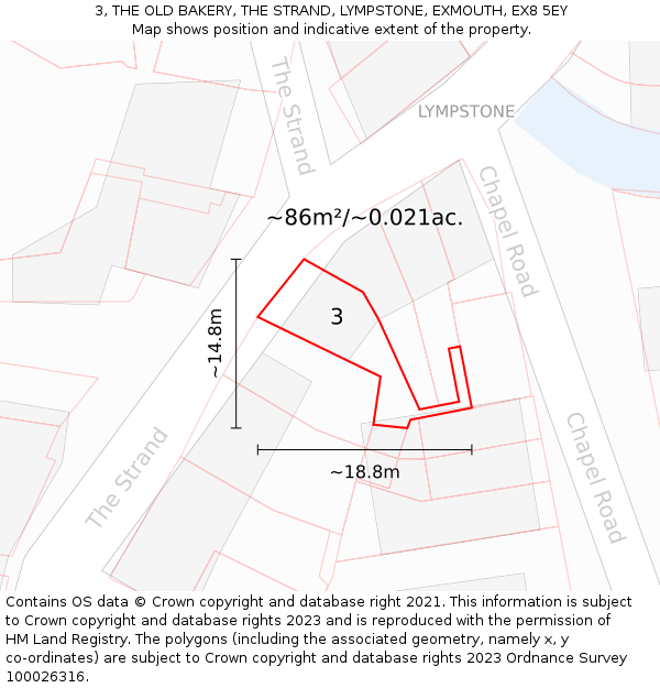 3, THE OLD BAKERY, THE STRAND, LYMPSTONE, EXMOUTH, EX8 5EY: Plot and title map
