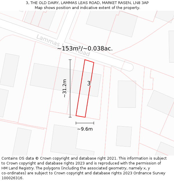 3, THE OLD DAIRY, LAMMAS LEAS ROAD, MARKET RASEN, LN8 3AP: Plot and title map