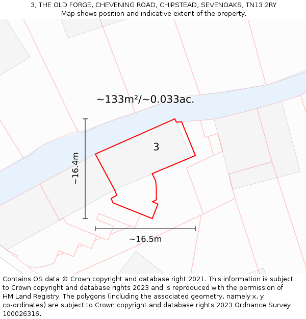 3, THE OLD FORGE, CHEVENING ROAD, CHIPSTEAD, SEVENOAKS, TN13 2RY: Plot and title map