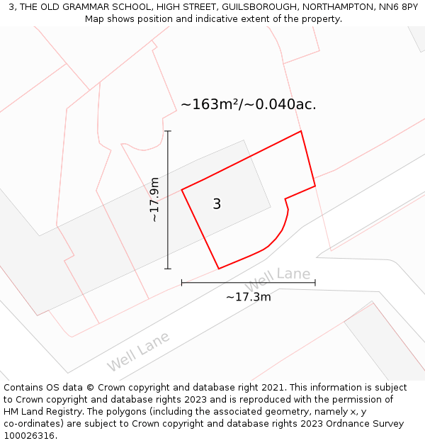 3, THE OLD GRAMMAR SCHOOL, HIGH STREET, GUILSBOROUGH, NORTHAMPTON, NN6 8PY: Plot and title map