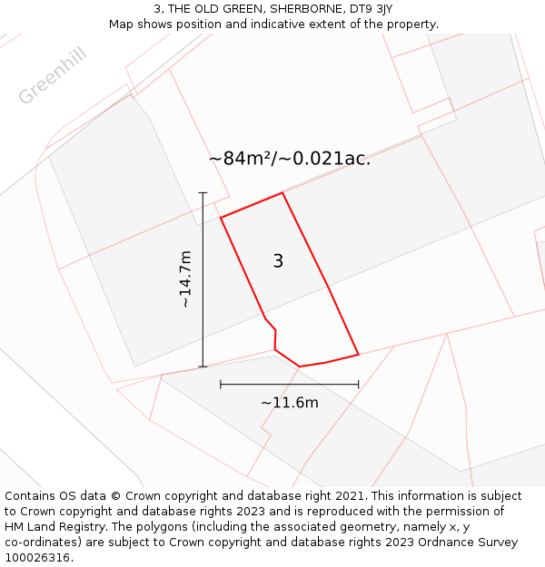 3, THE OLD GREEN, SHERBORNE, DT9 3JY: Plot and title map