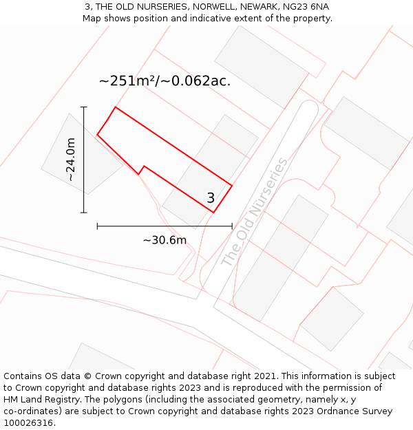 3, THE OLD NURSERIES, NORWELL, NEWARK, NG23 6NA: Plot and title map