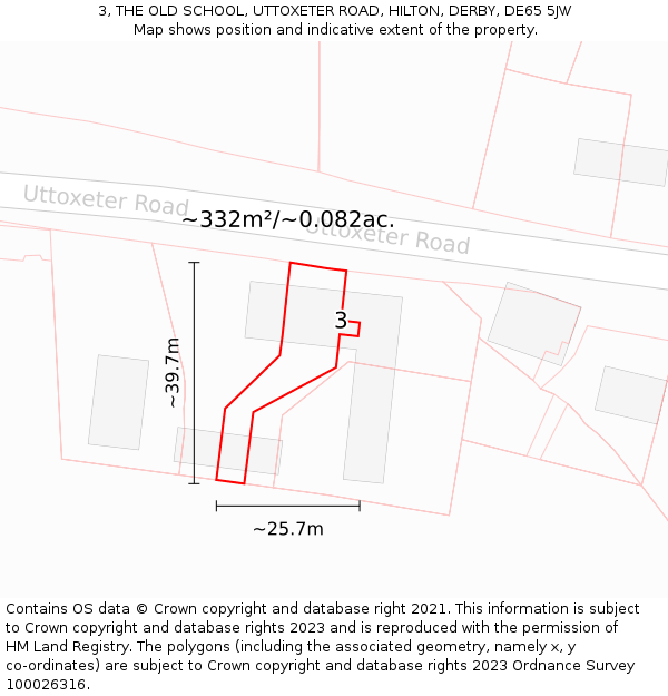 3, THE OLD SCHOOL, UTTOXETER ROAD, HILTON, DERBY, DE65 5JW: Plot and title map