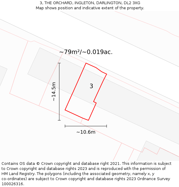 3, THE ORCHARD, INGLETON, DARLINGTON, DL2 3XG: Plot and title map