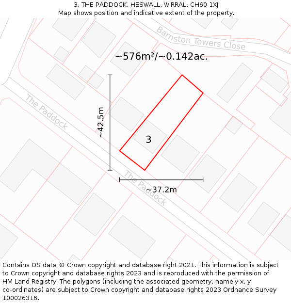3, THE PADDOCK, HESWALL, WIRRAL, CH60 1XJ: Plot and title map