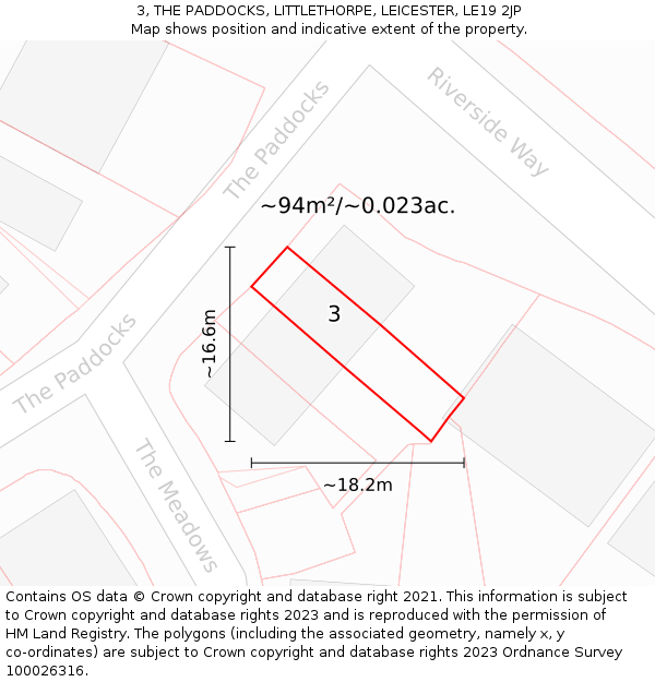3, THE PADDOCKS, LITTLETHORPE, LEICESTER, LE19 2JP: Plot and title map