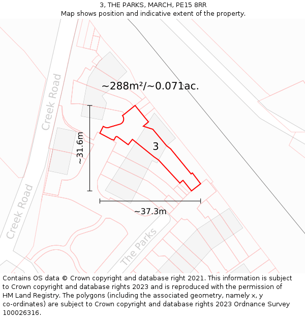 3, THE PARKS, MARCH, PE15 8RR: Plot and title map