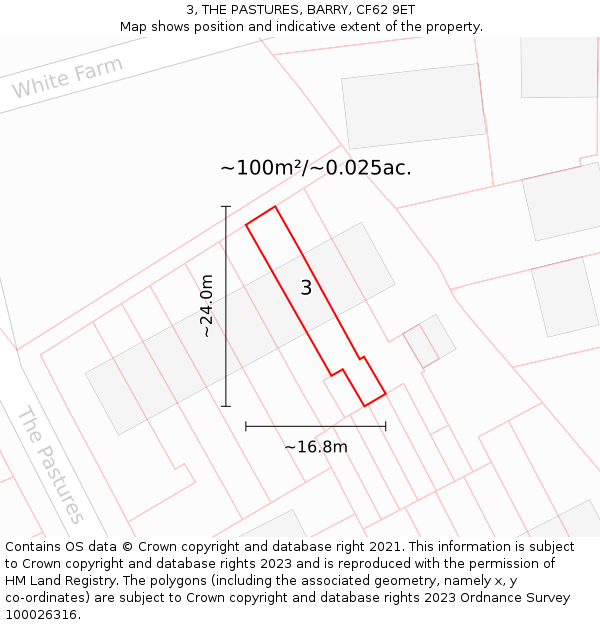 3, THE PASTURES, BARRY, CF62 9ET: Plot and title map