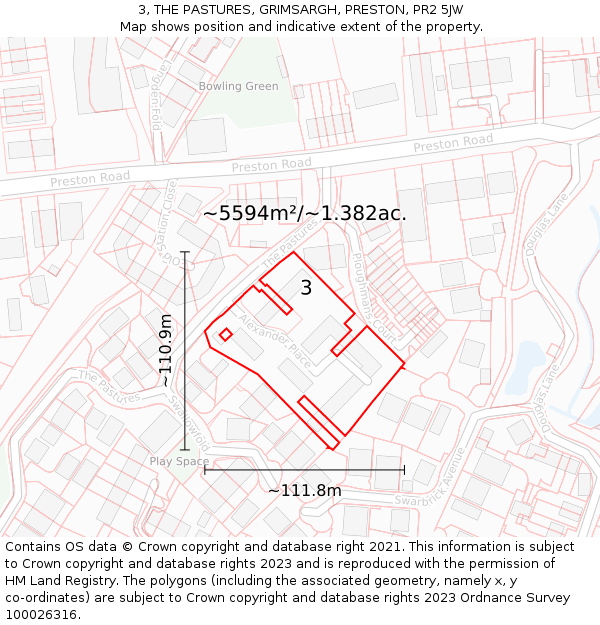 3, THE PASTURES, GRIMSARGH, PRESTON, PR2 5JW: Plot and title map