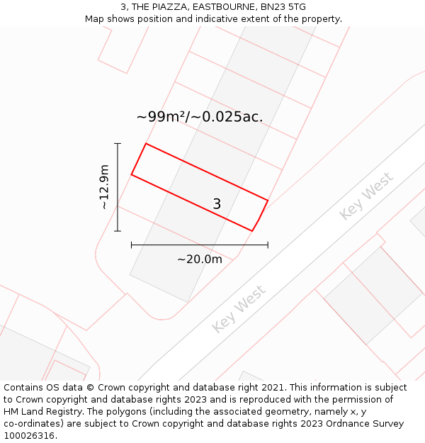 3, THE PIAZZA, EASTBOURNE, BN23 5TG: Plot and title map