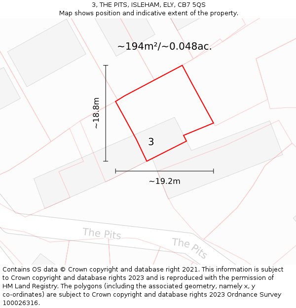 3, THE PITS, ISLEHAM, ELY, CB7 5QS: Plot and title map