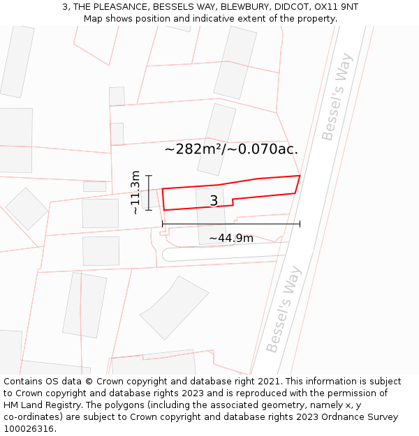 3, THE PLEASANCE, BESSELS WAY, BLEWBURY, DIDCOT, OX11 9NT: Plot and title map