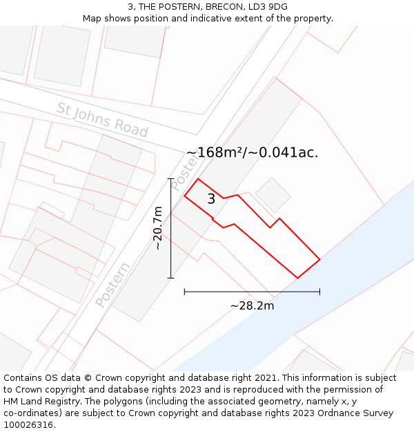 3, THE POSTERN, BRECON, LD3 9DG: Plot and title map