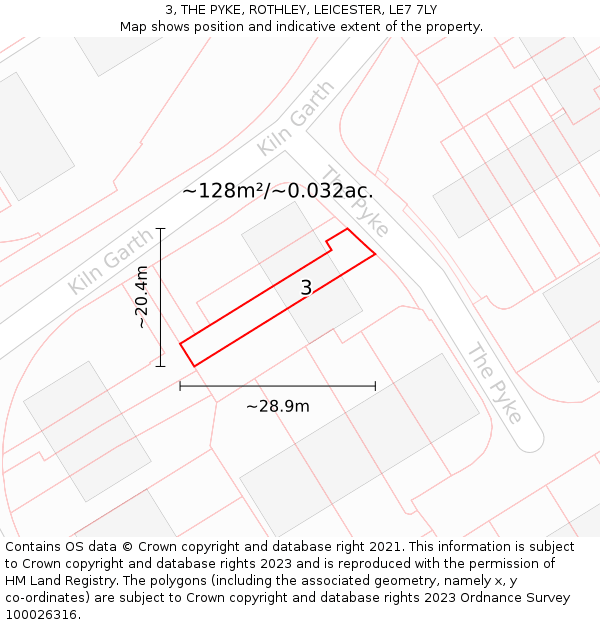 3, THE PYKE, ROTHLEY, LEICESTER, LE7 7LY: Plot and title map