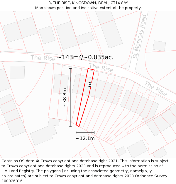 3, THE RISE, KINGSDOWN, DEAL, CT14 8AY: Plot and title map