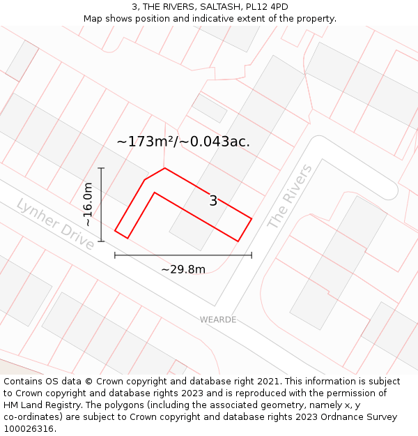 3, THE RIVERS, SALTASH, PL12 4PD: Plot and title map