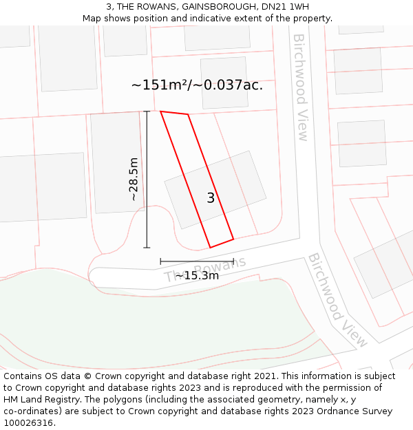 3, THE ROWANS, GAINSBOROUGH, DN21 1WH: Plot and title map