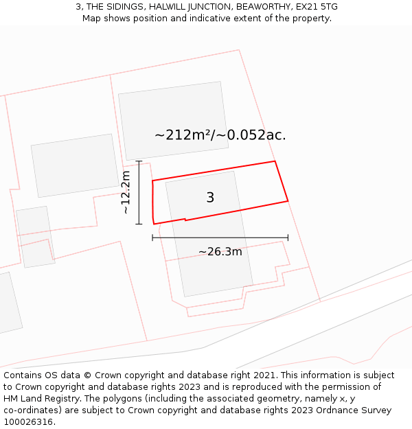 3, THE SIDINGS, HALWILL JUNCTION, BEAWORTHY, EX21 5TG: Plot and title map