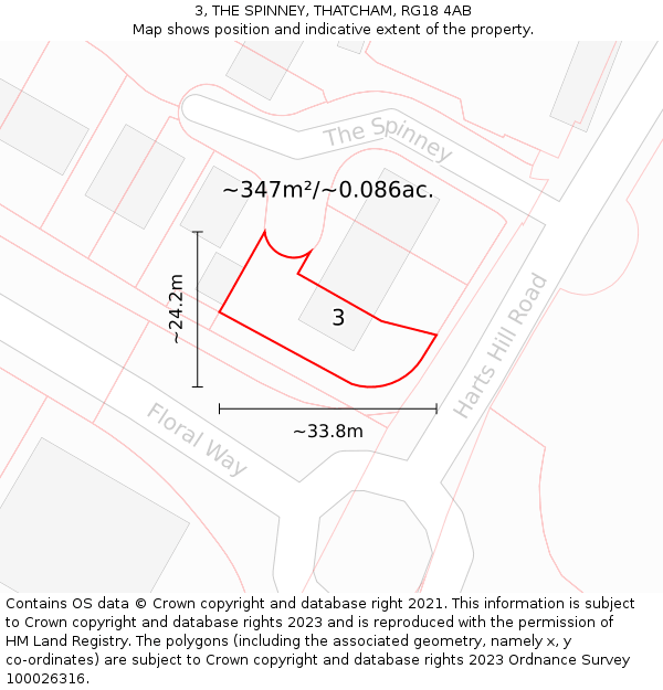 3, THE SPINNEY, THATCHAM, RG18 4AB: Plot and title map