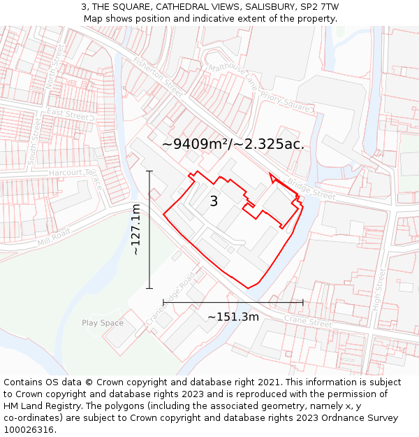 3, THE SQUARE, CATHEDRAL VIEWS, SALISBURY, SP2 7TW: Plot and title map