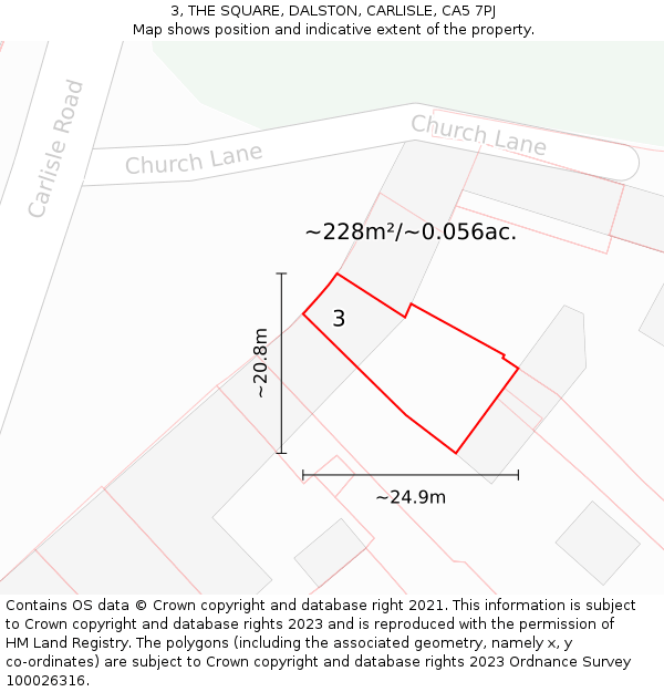 3, THE SQUARE, DALSTON, CARLISLE, CA5 7PJ: Plot and title map