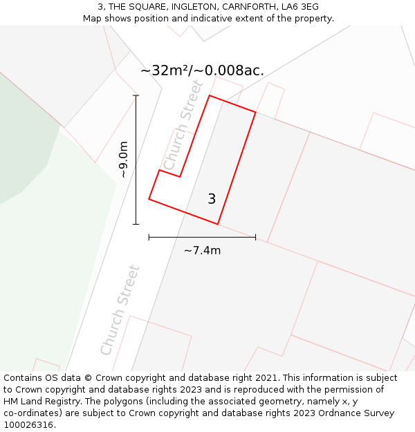 3, THE SQUARE, INGLETON, CARNFORTH, LA6 3EG: Plot and title map