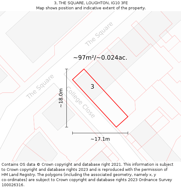 3, THE SQUARE, LOUGHTON, IG10 3FE: Plot and title map