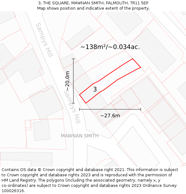 3, THE SQUARE, MAWNAN SMITH, FALMOUTH, TR11 5EP: Plot and title map