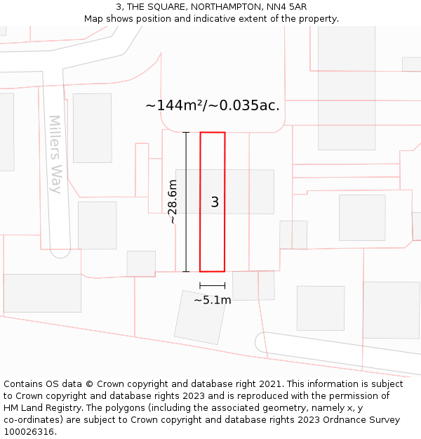 3, THE SQUARE, NORTHAMPTON, NN4 5AR: Plot and title map