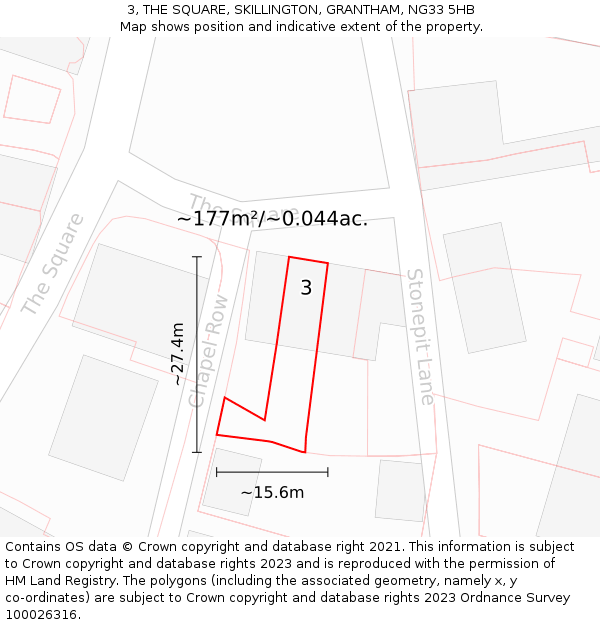 3, THE SQUARE, SKILLINGTON, GRANTHAM, NG33 5HB: Plot and title map