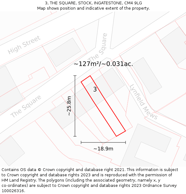 3, THE SQUARE, STOCK, INGATESTONE, CM4 9LG: Plot and title map