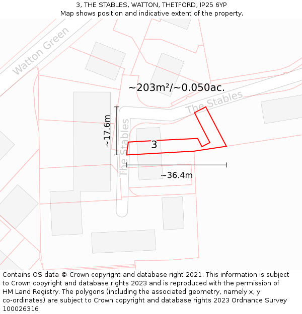 3, THE STABLES, WATTON, THETFORD, IP25 6YP: Plot and title map