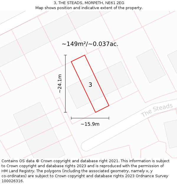 3, THE STEADS, MORPETH, NE61 2EG: Plot and title map