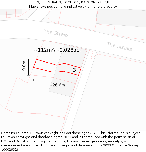 3, THE STRAITS, HOGHTON, PRESTON, PR5 0JB: Plot and title map