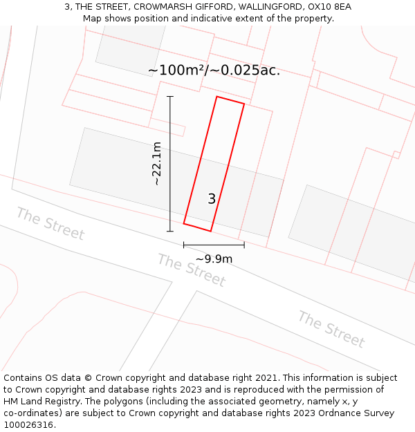 3, THE STREET, CROWMARSH GIFFORD, WALLINGFORD, OX10 8EA: Plot and title map