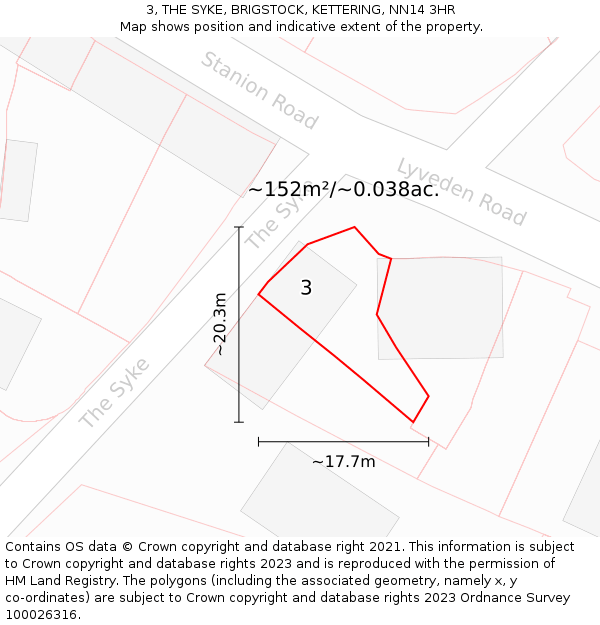 3, THE SYKE, BRIGSTOCK, KETTERING, NN14 3HR: Plot and title map
