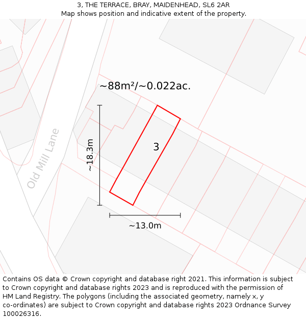 3, THE TERRACE, BRAY, MAIDENHEAD, SL6 2AR: Plot and title map