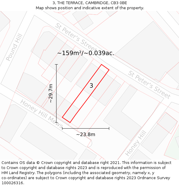 3, THE TERRACE, CAMBRIDGE, CB3 0BE: Plot and title map
