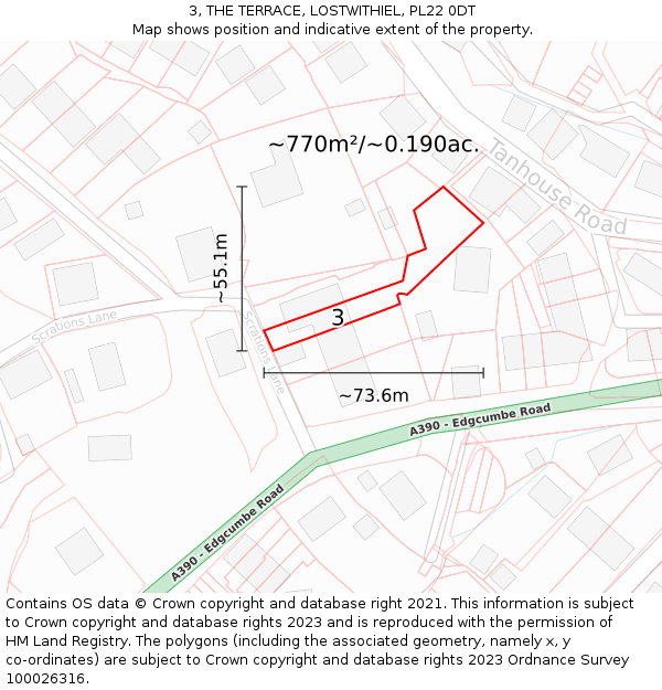 3, THE TERRACE, LOSTWITHIEL, PL22 0DT: Plot and title map