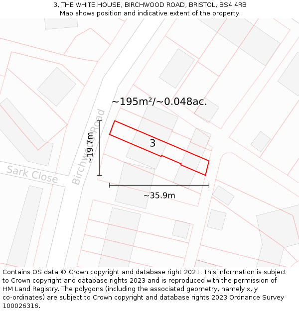 3, THE WHITE HOUSE, BIRCHWOOD ROAD, BRISTOL, BS4 4RB: Plot and title map