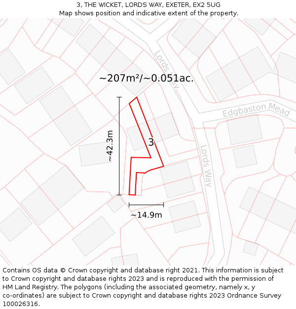 3, THE WICKET, LORDS WAY, EXETER, EX2 5UG: Plot and title map