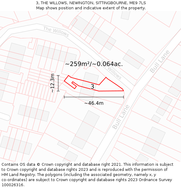 3, THE WILLOWS, NEWINGTON, SITTINGBOURNE, ME9 7LS: Plot and title map